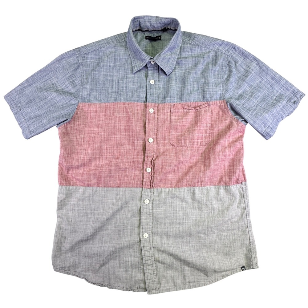 Ocean Current Button Down Shirt Mens Large Short Sleeve Colorblock Blue Red Grey